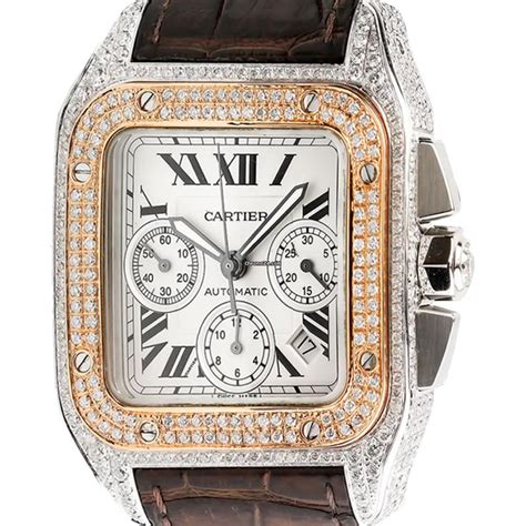 cartier santos 100 xl rubber|cartier santos 100 diamond bezel.